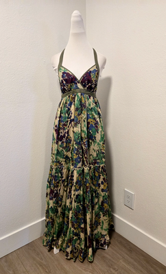 MODA INTERNATIONAL GREEN/PURPLE FLORAL PRINT COTTON TIERED HALTER MAXI DRESS  | eBay