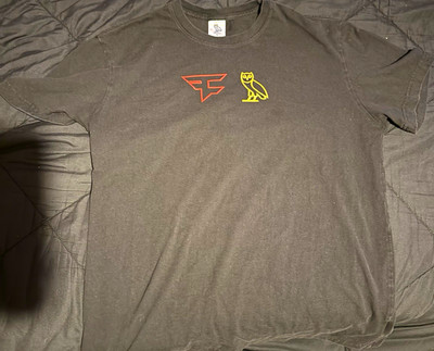 OVO x FaZe Clan Black Owl Logo Graphic Print Crew Neck T-Shirt Men's L