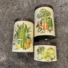 Set Of 3 Ballonoff Tin Canisters Vegetable Design Brown Lid MCM VTG 1960s ZZ7 — photo 3