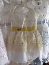 Handmade Girls White Dress Yellow Sash Embroidered First Communion Flower Girl