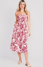 Old Navy Womens Dress Large Cami Pink Floral Linen Blend Midi Sleeveless Peasant
