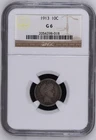 1913 Barber Dime - NGC Graded Good 6