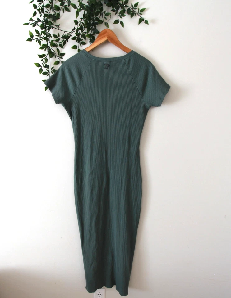 Maxi Vestido ROSA Victoria's Secret Verde Acanalado Manga Corta Bodycon Talla XL Foto 3 de 4