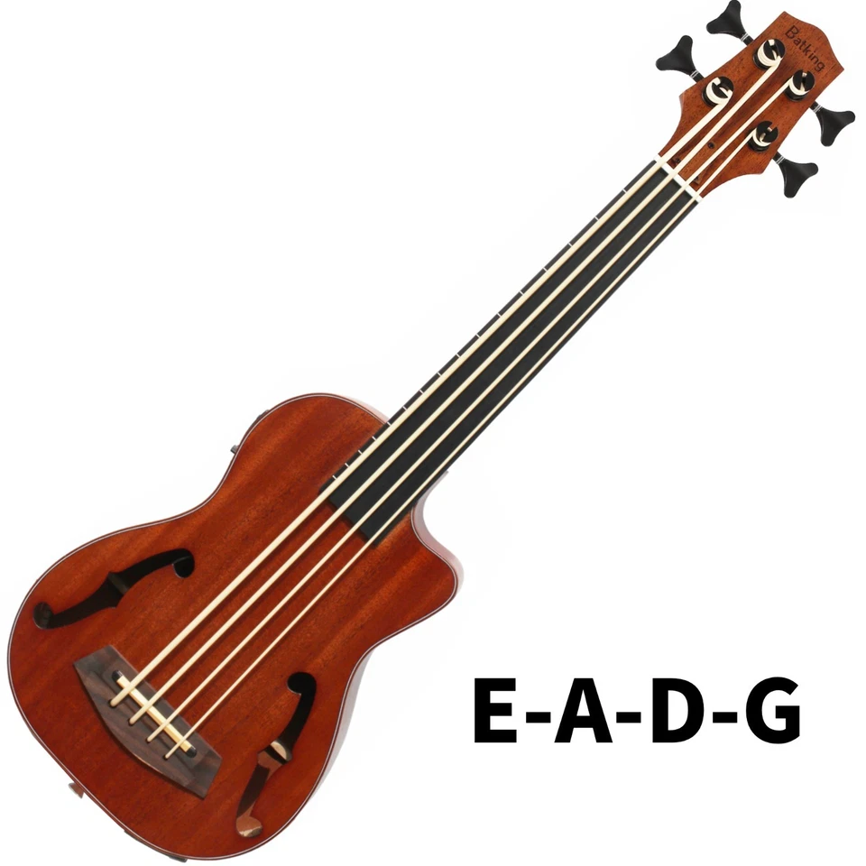 Batking Bass Ukulele UBass Baritone 30 Inch Mahogany F-Holes Fretless/EQ Gig Bag - Image 3 of 4