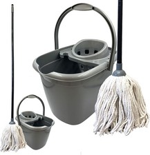 Premium Pure Cotton Mop & Built-in Wringer Bucket Set