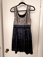 Madewell Broadway & Broome Dress Womens 6 Silver Navy Black Sequin Mini Cocktail