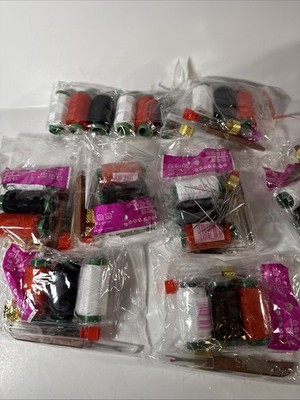 Various Sewing Kits Lot with Red, Black, and White Thread, Seam Ripper, Needles