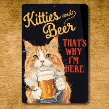 Orange Cat Beer Sign Kitties & Beer funny metal tin home bar wall art man cave