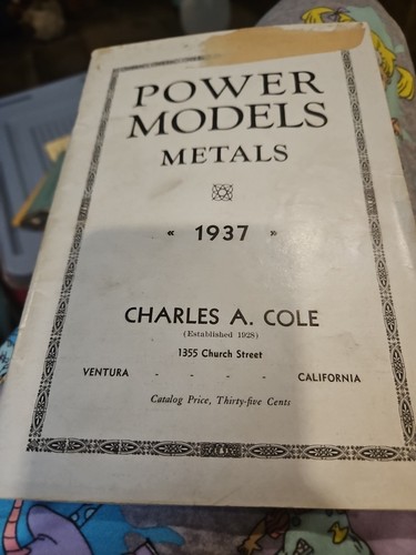 Power Models Metals Catalog  Charles A Cole 1937 Model Supplies