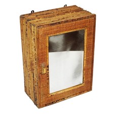 Petite armoire à pharmacie vintage en bambou / rotin – porte miroir