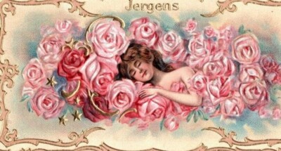 Vintage Jergens Embossed Box Label Woman Laying in Roses 