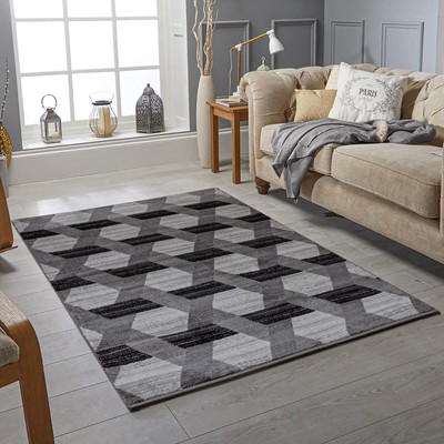 Modern Rug Black Grey Colour Thick Soft Floor Carpet Living Room Rugs Ebay Modern Rug Black Grey Colour Thick Soft