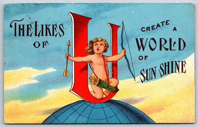 Postcard Valentine Cupid ''The Likes Of U Create A World Of Sun Shine'' Posted