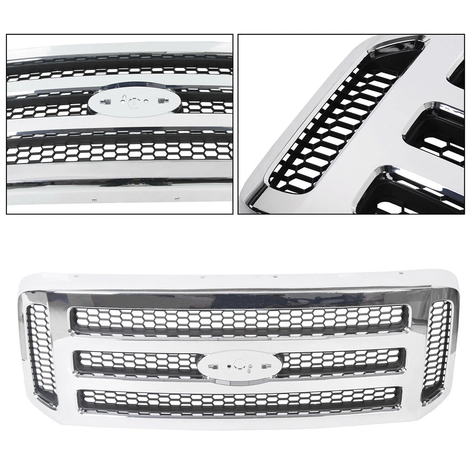 Front Bumper Grille Grill For 2005 2006 2007 Ford F-250 F-350 Super DutyChrome Foto 4 de 4