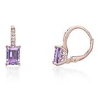 Silver Earrings Baguette Amethyst Rose Gold Plated Sterling
