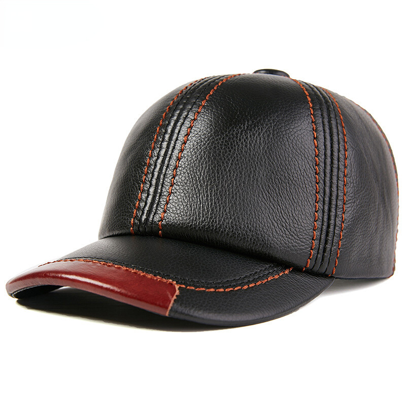 Mens Hot Winter Genuine Leather Hat Warm Cowhide Baseball