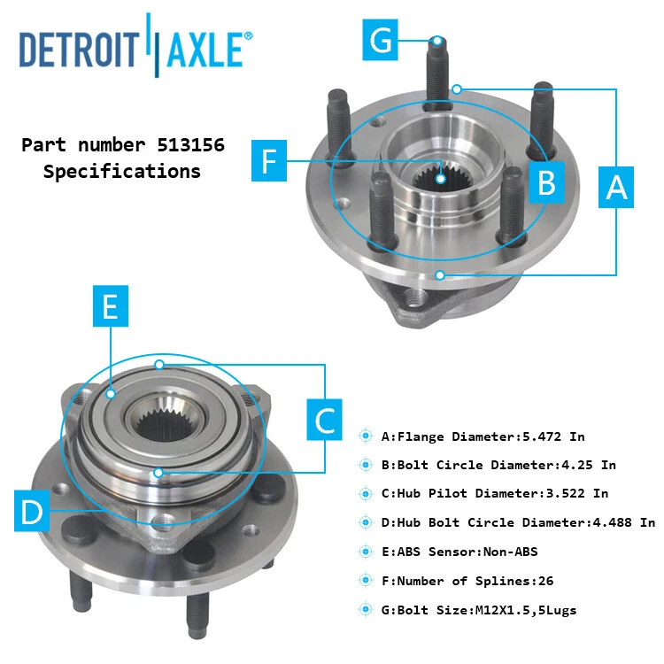 (2) Rodamientos y bujes de rueda delantera para Ford Windstar 1999 2000 2001 2002 2003 Foto 3 de 4