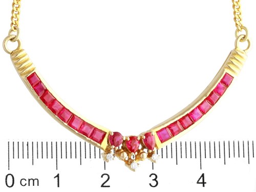 2.15ct Ruby and Diamond, 18ct Yellow Gold Necklace Vintage Circa 1990 - Picture 7 of 11