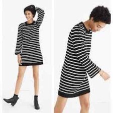 MADEWELL Button Sleeve Sweater Dress Black & Ivory Stripe S