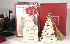 Lenox Ornaments SANTA and CHRISTMAS TREE Lot of 2 Orig Boxes 3” Porcelain