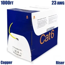 1000FT Cat6 Ethernet LAN Network UTP Cable CMR 23AWG Solid Copper Wire Yellow