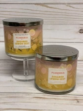 x2 Bath & Body Works Plumeria & Sugared Lemon Zest Blends Candles