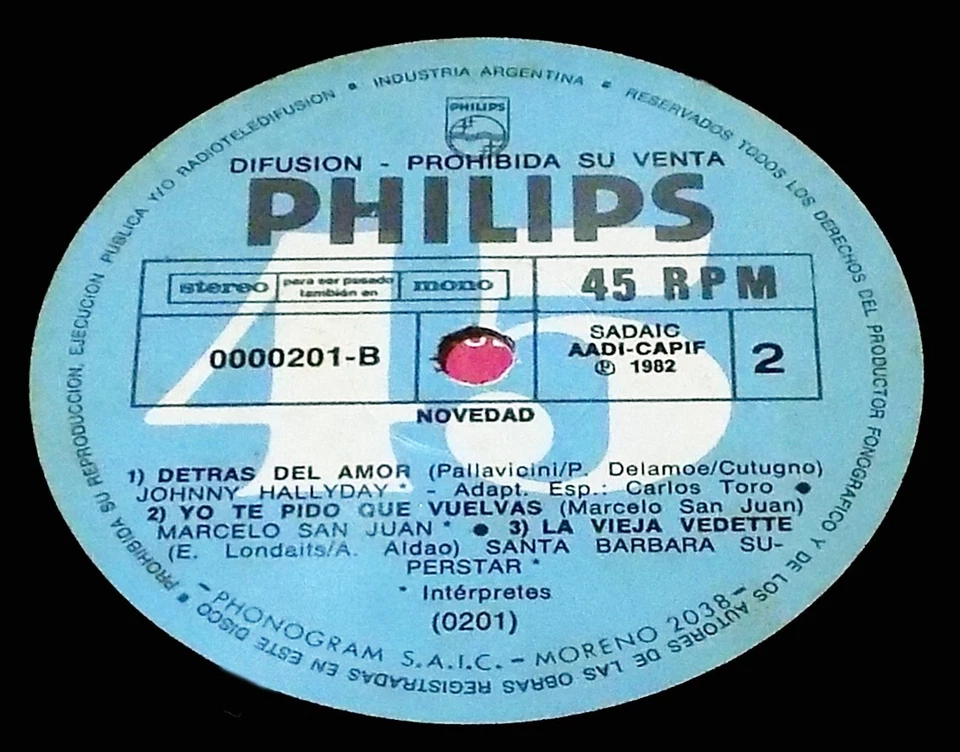 JOHNNY HALLYDAY In Spanish Argentina 45 rpm Promo 12" Requiem / Detras Del Amor Foto 4 de 4