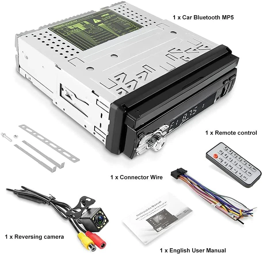 1DIN 7" HD Pantalla Táctil Retráctil Coche Audio Estéreo Bluetooth Radio Coch... - Imagen 4 de 4