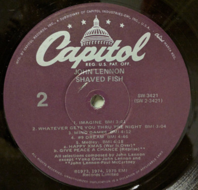 John Lennon Plastic Ono Band Shaved Fish, Capitol 1978 Reissue, VG