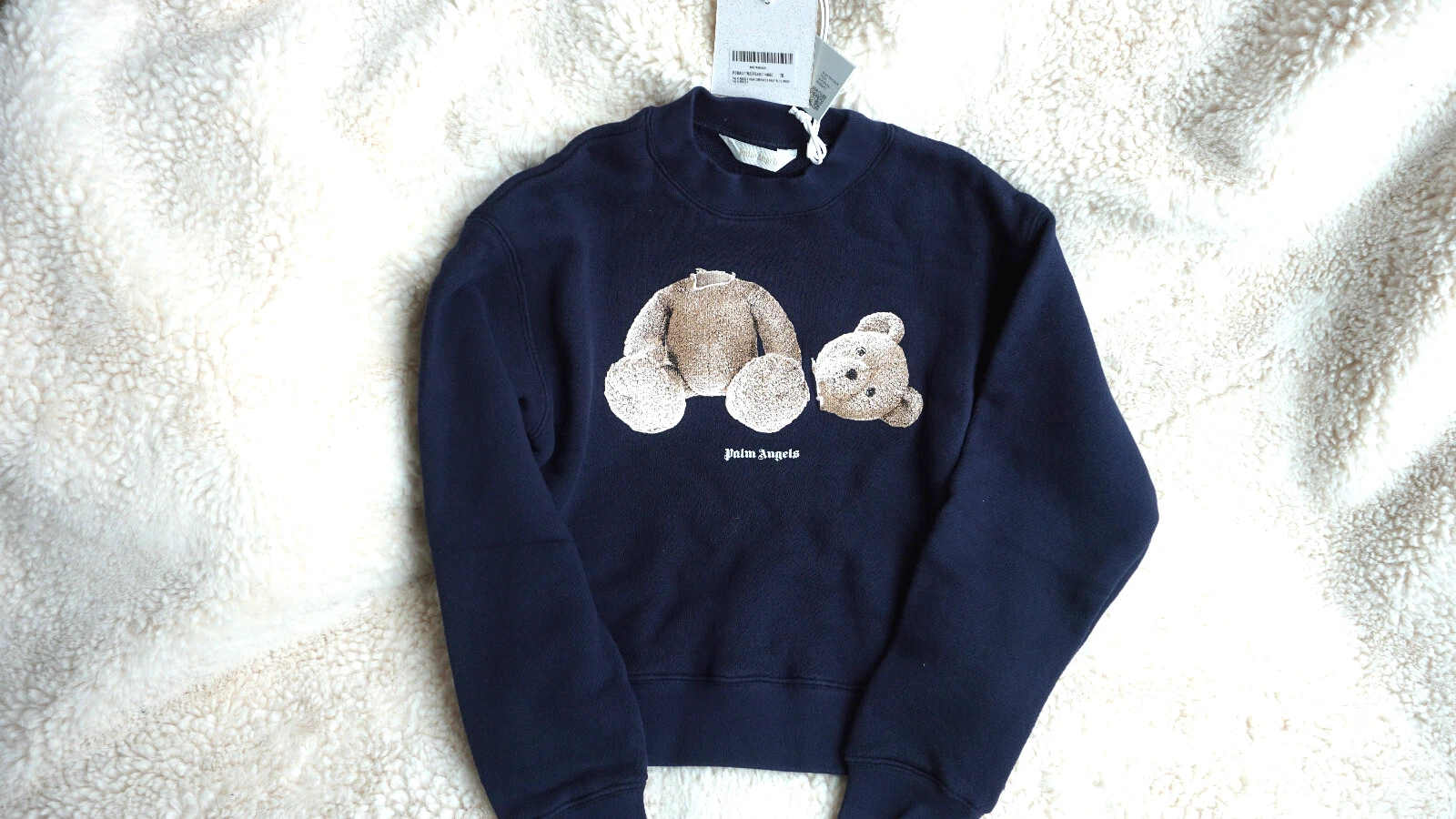 Maglione Palm Angels Orso Girocollo Blu Navy Marrone Taglia 10 Nuovo con etichette