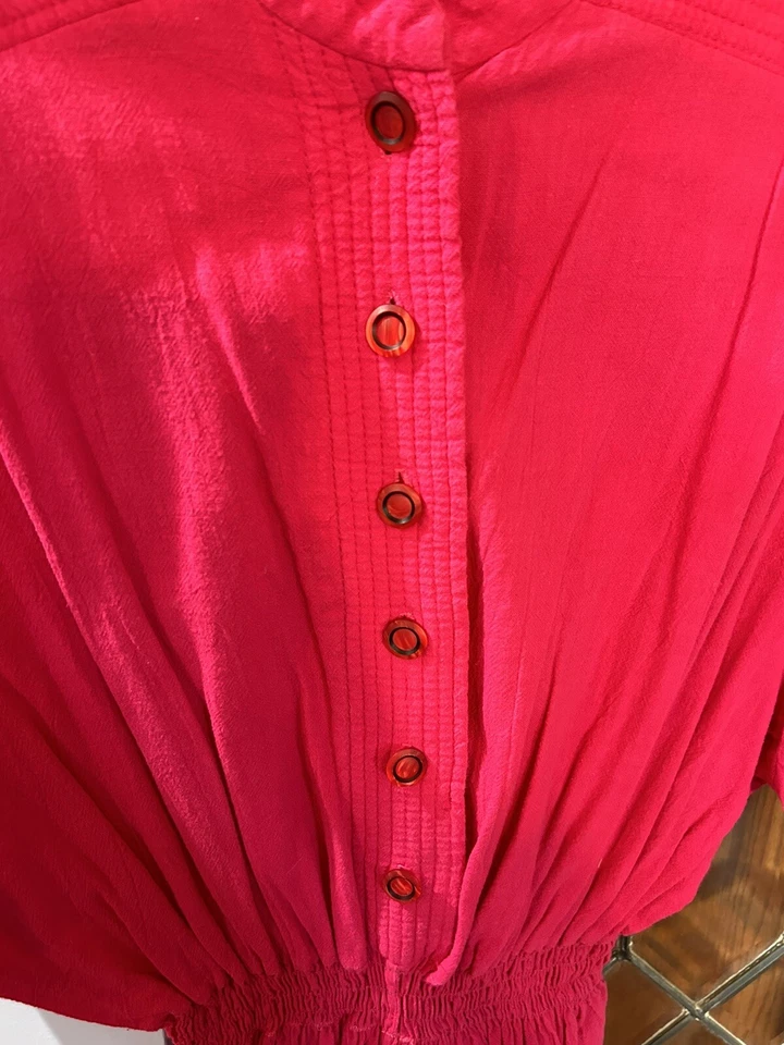 Macacão Vintage Anos 80 Califórnia R O C ROC Vermelho Rosa Elástico Cintura Glam Romper M G - Imagem 3 de 4