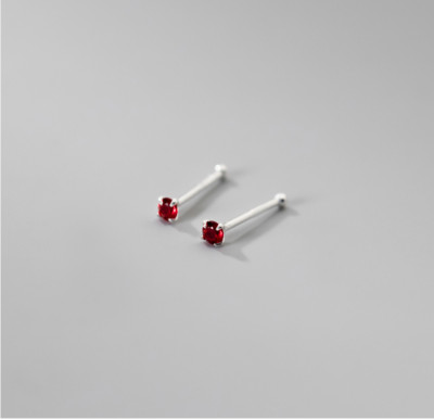 GENUINE S999 STERLING SILVER CZ Bone STUD EARRINGS 2mm TINY WOMEN GIRL Bar Ear