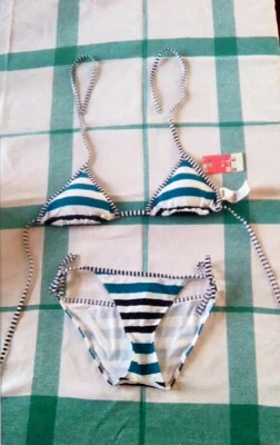Maillot de Bain 2 Pièces TRIBORD Décathlon M et L 38 et 42 rayé vert et blanc - Photo 1/4