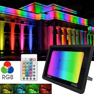 RGB LED Floodlight Outdoor IP66 Waterproof Spotlight Garden Lamp 10W 30W 50W 100