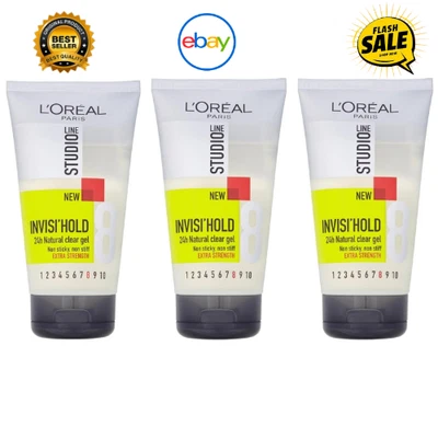3 x L'Oreal Studio Line Invisi'Hold 24H Natural Clear Gel Extra Strength 150ml