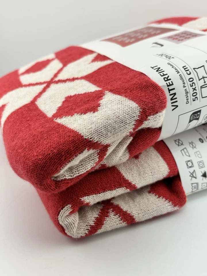 2 Funda Cojín Navidad IKEA Vinterfint Rojo Blanco 2 Caras 20"x20" 105.654.04 Foto 3 de 4