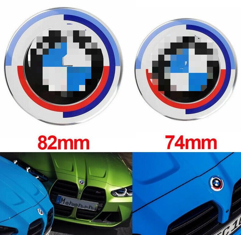 2PCS Fit For BMW 50th Anniversary Front Hood Emblem 82mm Rear Trunk Badge 74mm