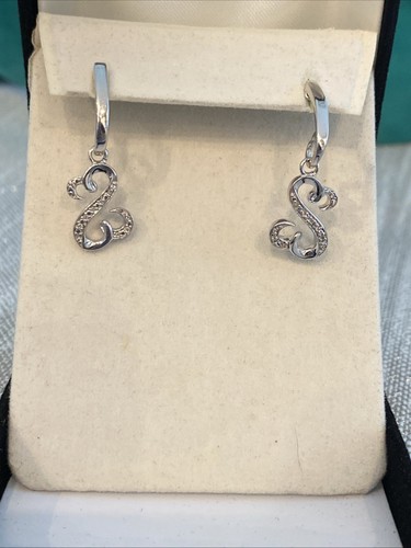 JWBR Jane Seymour Sterling Silver Open Heart Diamond Dangle Pierced Earrings NIB