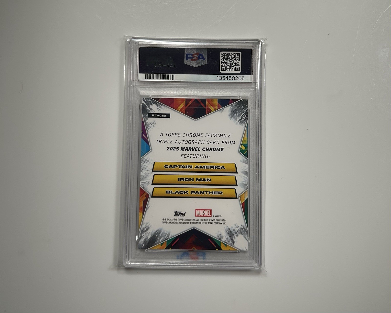 CAP/IRON MAN/PANTHER Triple Facsimile Auto 25/25 PSA 8 2025 Topps Chrome Marvel view 2
