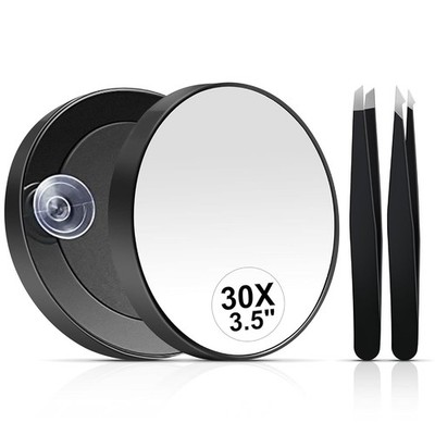 Small 30X Magnifying Mirror with Cup and Tweezers Lightweight Travel Mirror