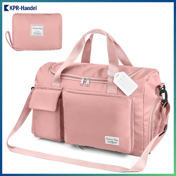 Faltbare Reisetasche 35L Wasserdicht Weekender Sporttasche Rosa-image