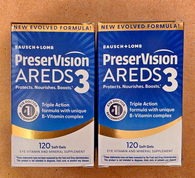 Pack of 2 Bausch + Lomb PreserVision AREDS 3 Eye Vitamins Soft gels 120 per pack
