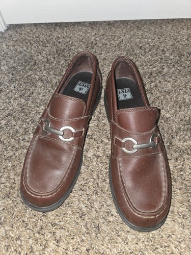 Frye Women's Bitsy Brown Leather Heeled Loafers/ Size 8 M/ Horse-bite Barred - Picture 9 of 10