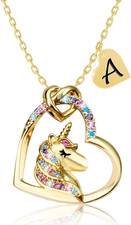 Valentines Day Gifts - Unicorn Necklace Gifts for Girls, Gold CZ Heart Unicorn J