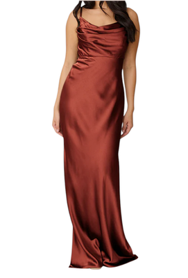 REVELRY SKYE SATIN DRESS Rust/Bronze COCKTAIL WEDDING Cowl Drape Neck  Column 14 | eBay