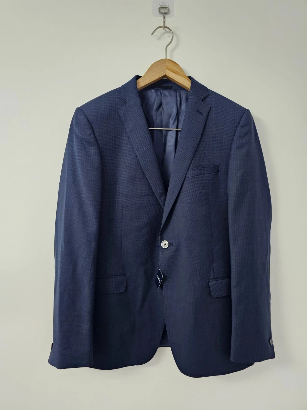 T.M. Lewin Blazer Jacket Mens 41R Navy Wool Blend Slim Fit Power Stretch