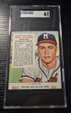 1954 Red Man Tobacco w/tab Eddie Mathews Braves SGC 6