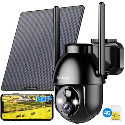 4G LTE Cellular Security Camera, Solar Security Cameras Wireless Outdoor, Sol...