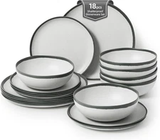 Grey Rim Vintage Melamine Dinnerware Set for 6 Outdoor Plates and Bowls Sets, Di