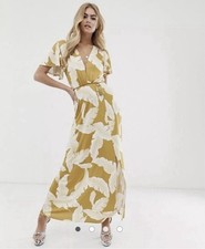 ASOS Nude Brown Maxi Sun Dress Flutter Sleeve Tassel Belt Sz 4 Euro Vacation